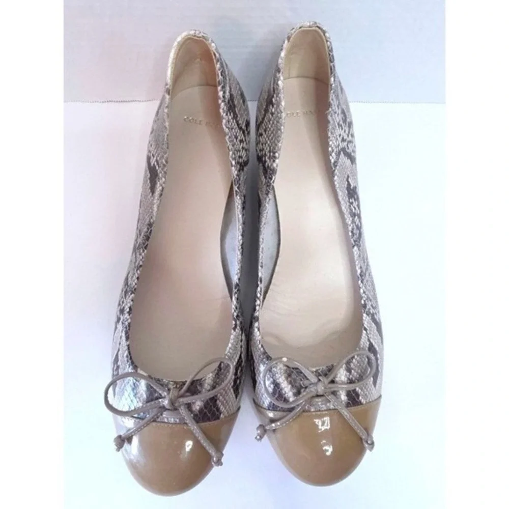 Cole Haan Air Tali Lace Snake Print Wedge Shoe W/Tan Patent Cap‎ Toe SZ 10M